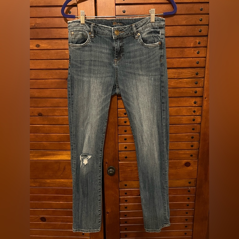 Kut from the Kloth blue denim distressed skinny jeans